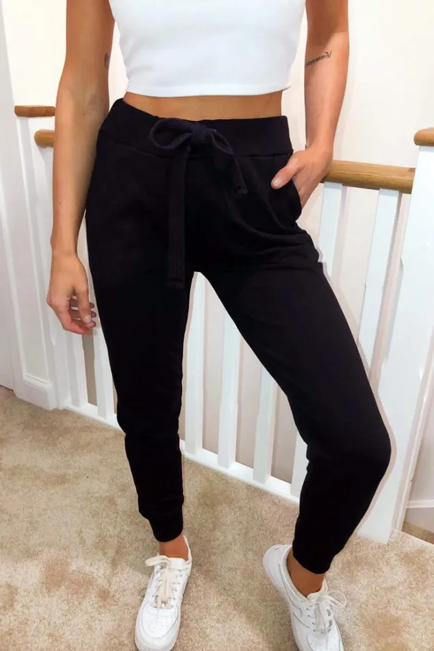 AX Paris Black Basic Drawstring Joggers Women Loungewear