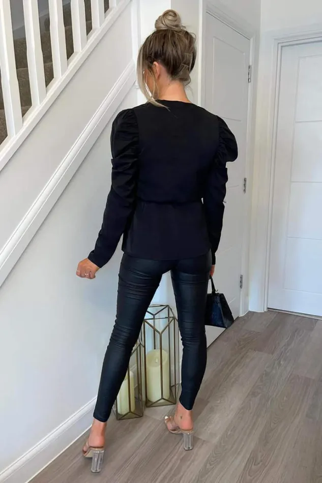 AX Paris Black Belted Wrap Long Sleeve Top Women Tops