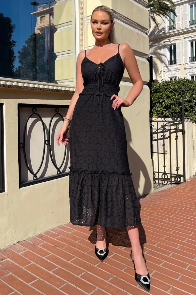 AX Paris Black Broderie Frill Hem Midi Dress Women Dresses