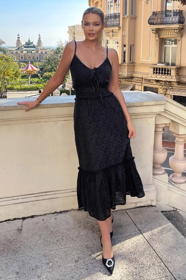 AX Paris Black Broderie Frill Hem Midi Dress Women Dresses