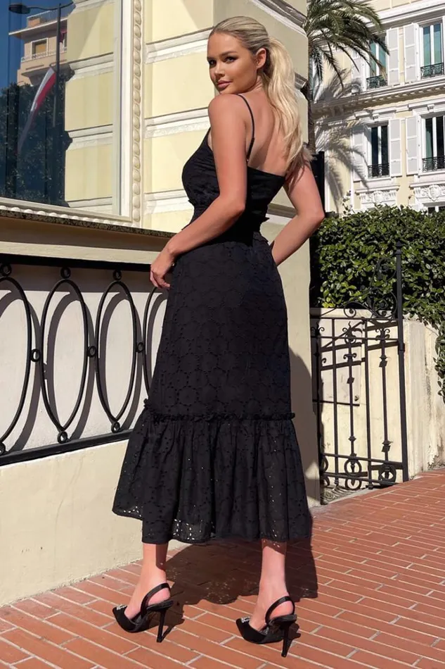 AX Paris Black Broderie Frill Hem Midi Dress Women Dresses