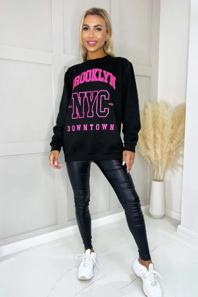 AX Paris Black Brooklyn Slogan Sweatshirt Women Loungewear
