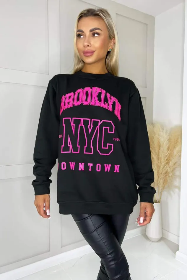 AX Paris Black Brooklyn Slogan Sweatshirt Women Loungewear