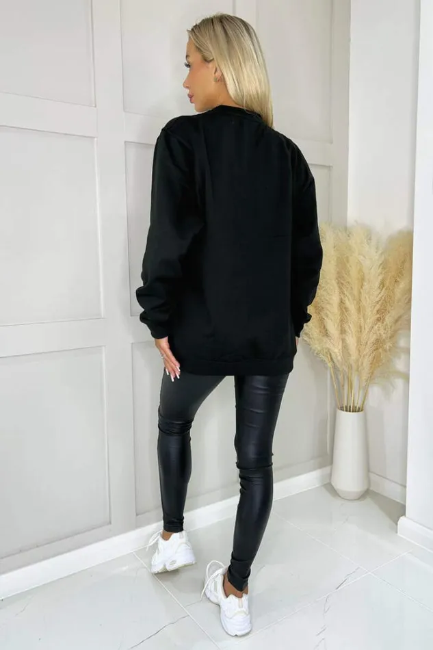 AX Paris Black Brooklyn Slogan Sweatshirt Women Loungewear