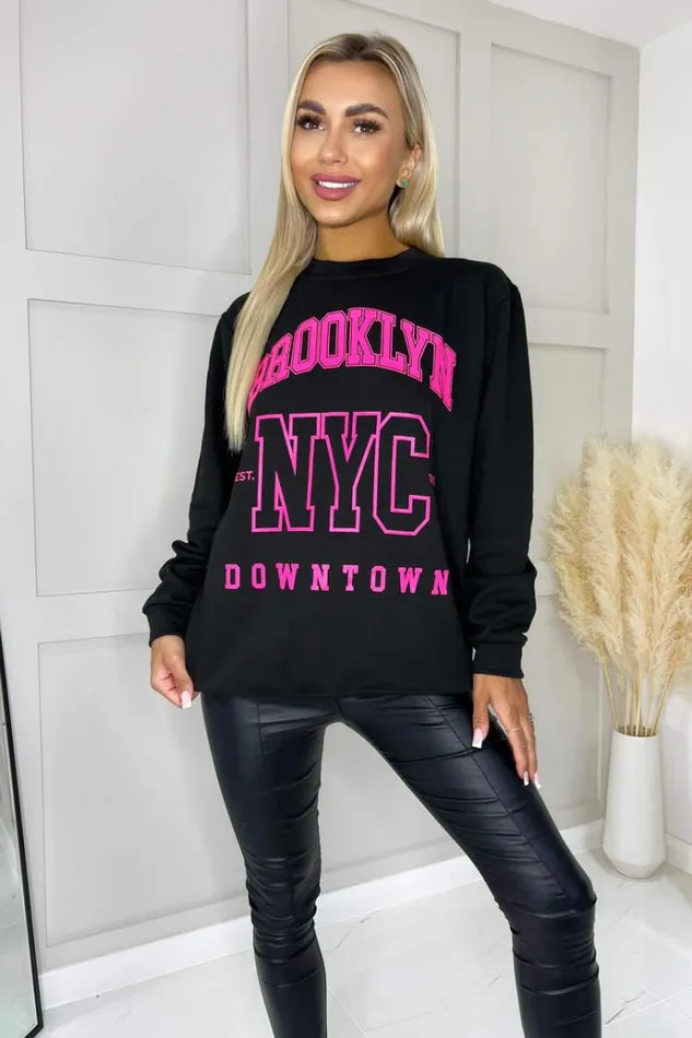 AX Paris Black Brooklyn Slogan Sweatshirt Women Tops