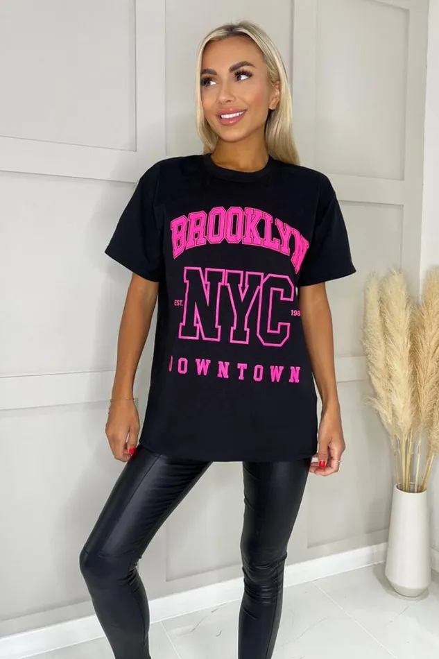 AX Paris Black Brooklyn Slogan TShirt Women Tops