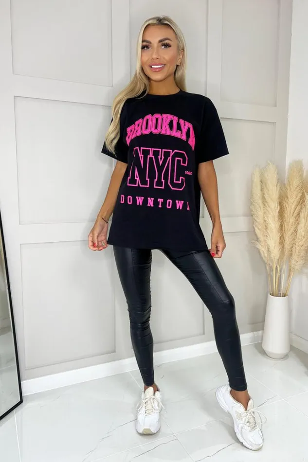 AX Paris Black Brooklyn Slogan TShirt Women Tops