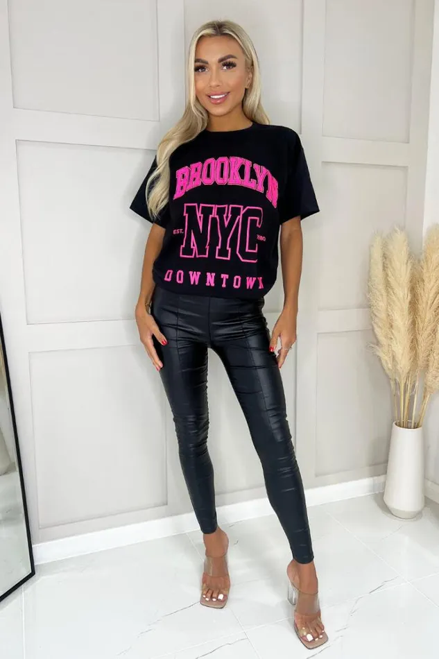 AX Paris Black Brooklyn Slogan TShirt Women Tops