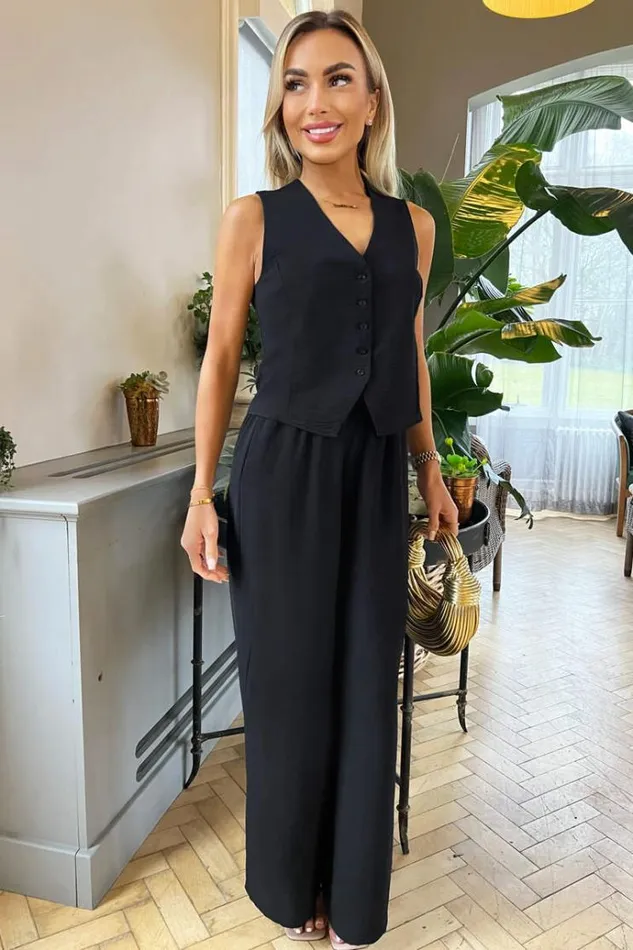 AX Paris Black Button Front Tailored Waistcoat Women Tops