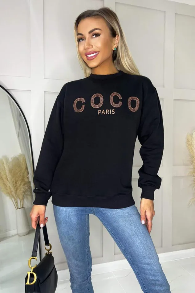 AX Paris Black Coco Rose Gold Slogan Sweatshirt Women Loungewear