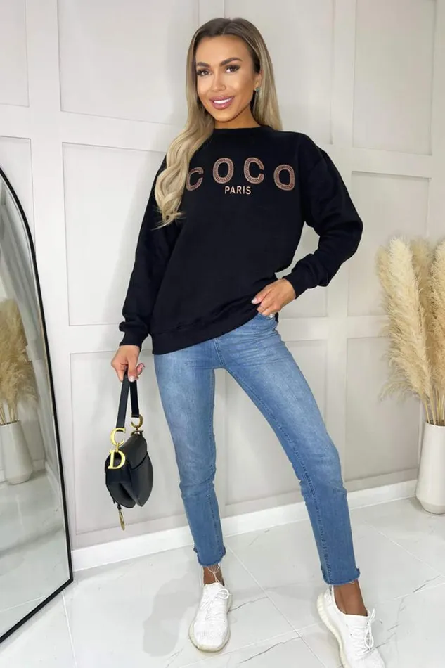AX Paris Black Coco Rose Gold Slogan Sweatshirt Women Loungewear