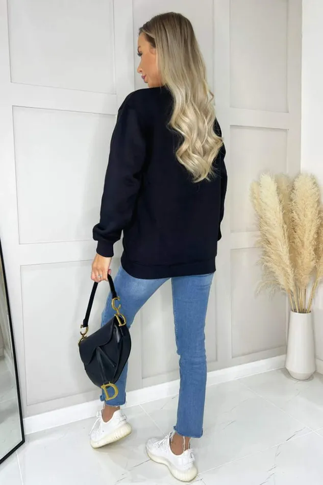 AX Paris Black Coco Rose Gold Slogan Sweatshirt Women Loungewear