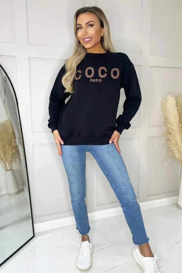AX Paris Black Coco Rose Gold Slogan Sweatshirt Women Loungewear