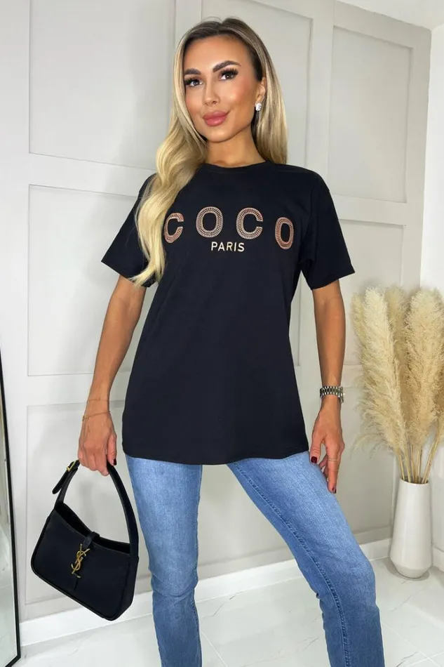 AX Paris Black Coco Rose Gold Slogan TShirt Women Loungewear