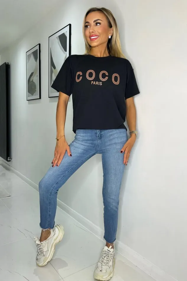 AX Paris Black Coco Rose Gold Slogan TShirt Women Loungewear