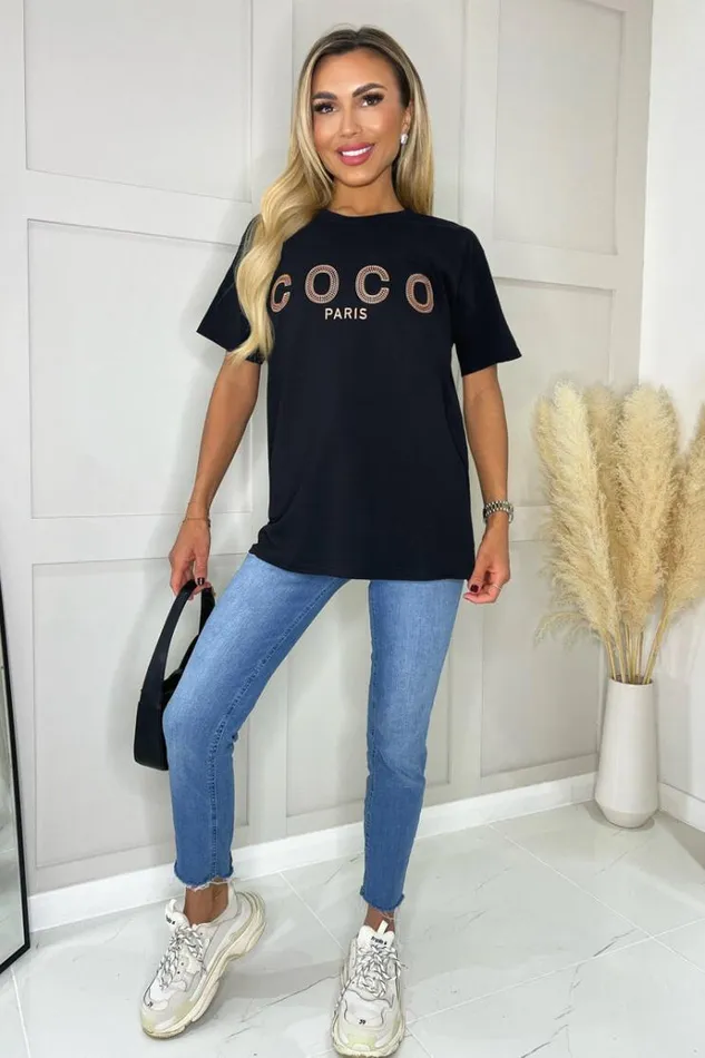 AX Paris Black Coco Rose Gold Slogan TShirt Women Loungewear