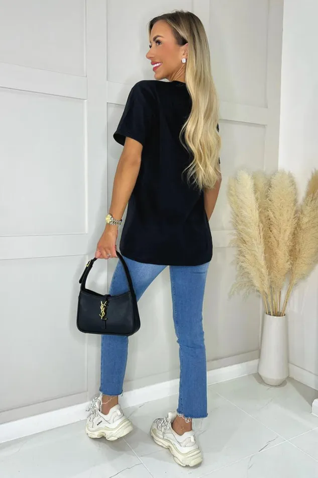 AX Paris Black Coco Rose Gold Slogan TShirt Women Loungewear