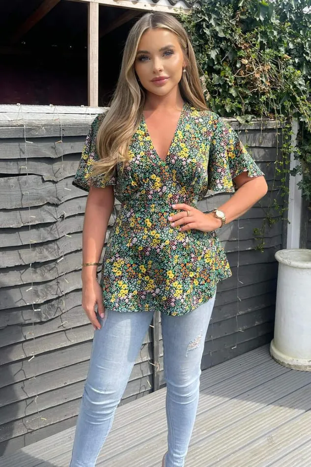 AX Paris Black Ditsy Floral Printed Short Sleeve Top Women Tops