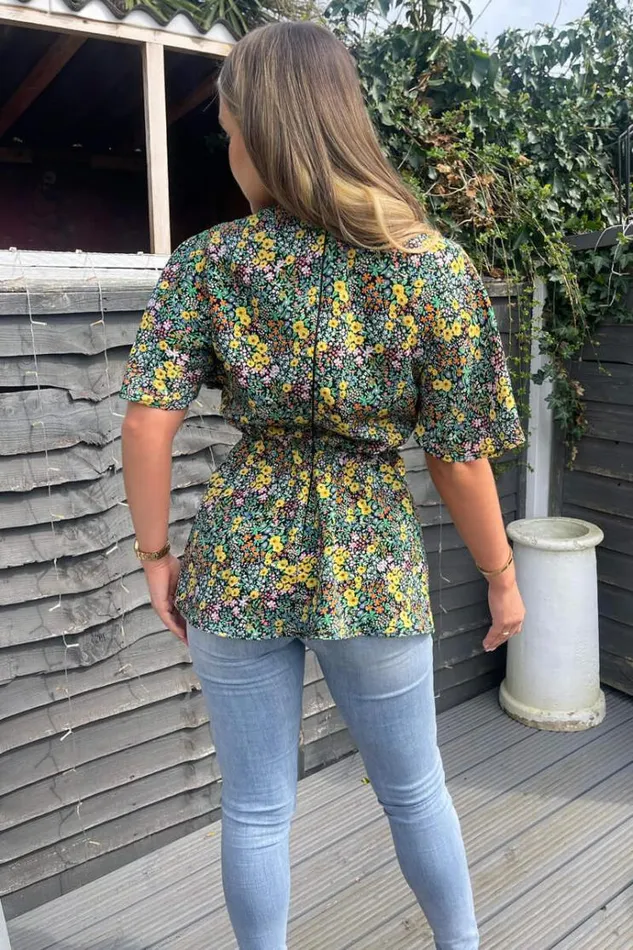AX Paris Black Ditsy Floral Printed Short Sleeve Top Women Tops