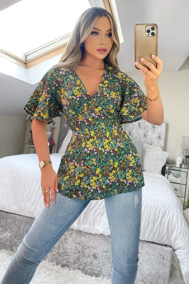 AX Paris Black Ditsy Floral Printed Short Sleeve Top Women Tops