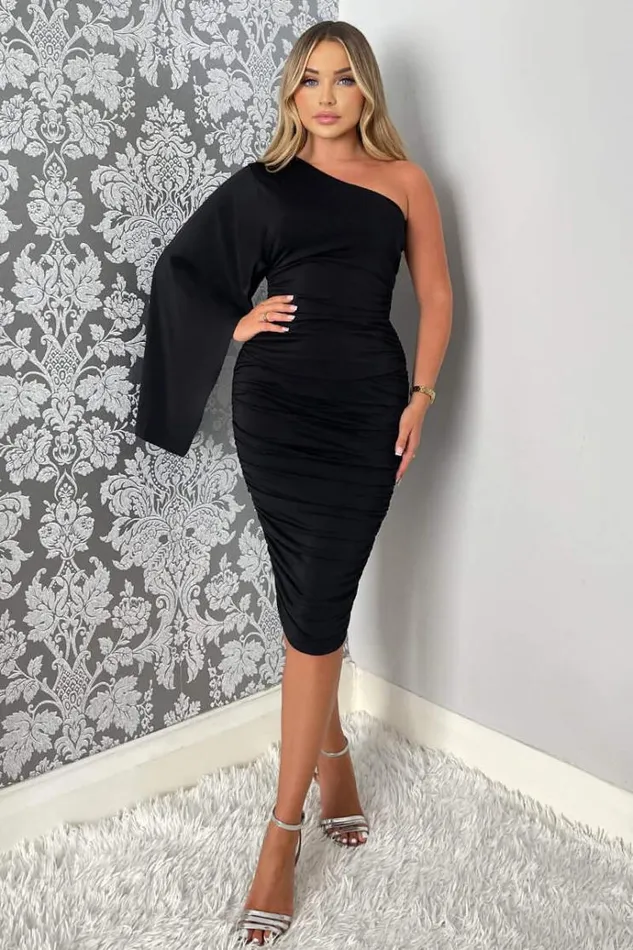 AX Paris Black Drape Sleeve Bodycon Midi Dress Women Dresses