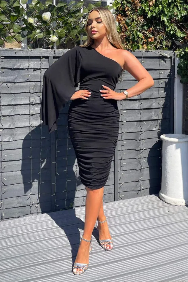 AX Paris Black Drape Sleeve Bodycon Midi Dress Women Dresses
