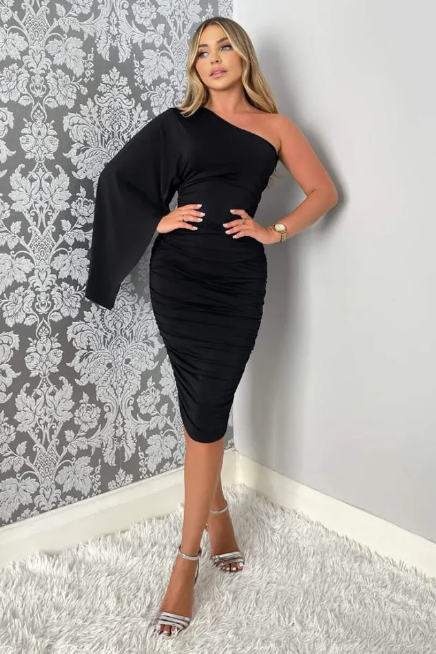 AX Paris Black Drape Sleeve Bodycon Midi Dress Women Dresses