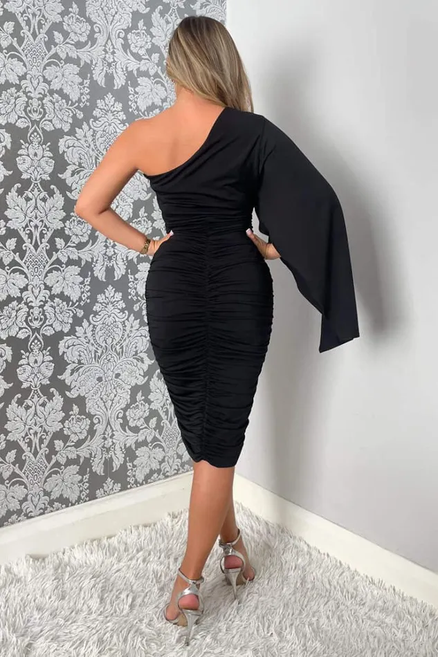 AX Paris Black Drape Sleeve Bodycon Midi Dress Women Dresses