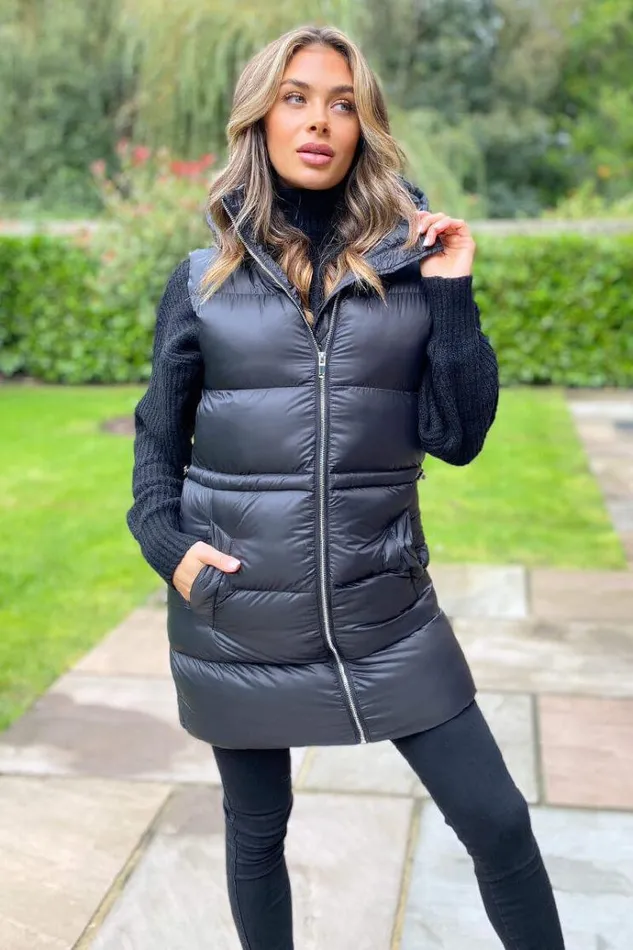 AX Paris Black Drawstring Hooded Gilet Women Coats and Jackets