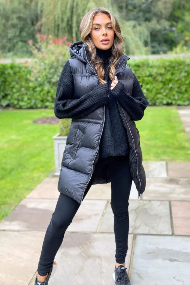 AX Paris Black Drawstring Hooded Gilet Women Coats and Jackets