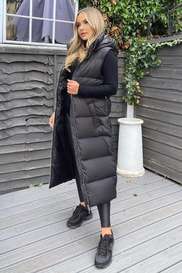 AX Paris Black Drawstring Waist Puffer Gilet Women Coats and Jackets