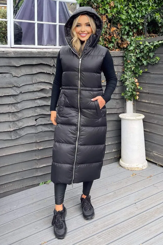 AX Paris Black Drawstring Waist Puffer Gilet Women Coats and Jackets