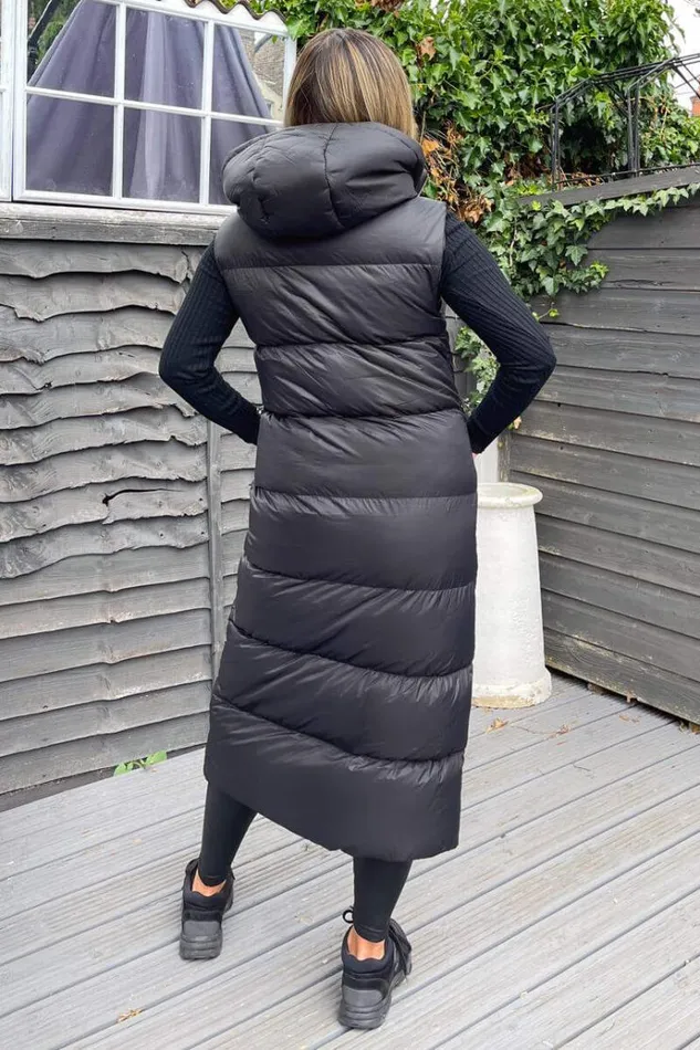 AX Paris Black Drawstring Waist Puffer Gilet Women Coats and Jackets