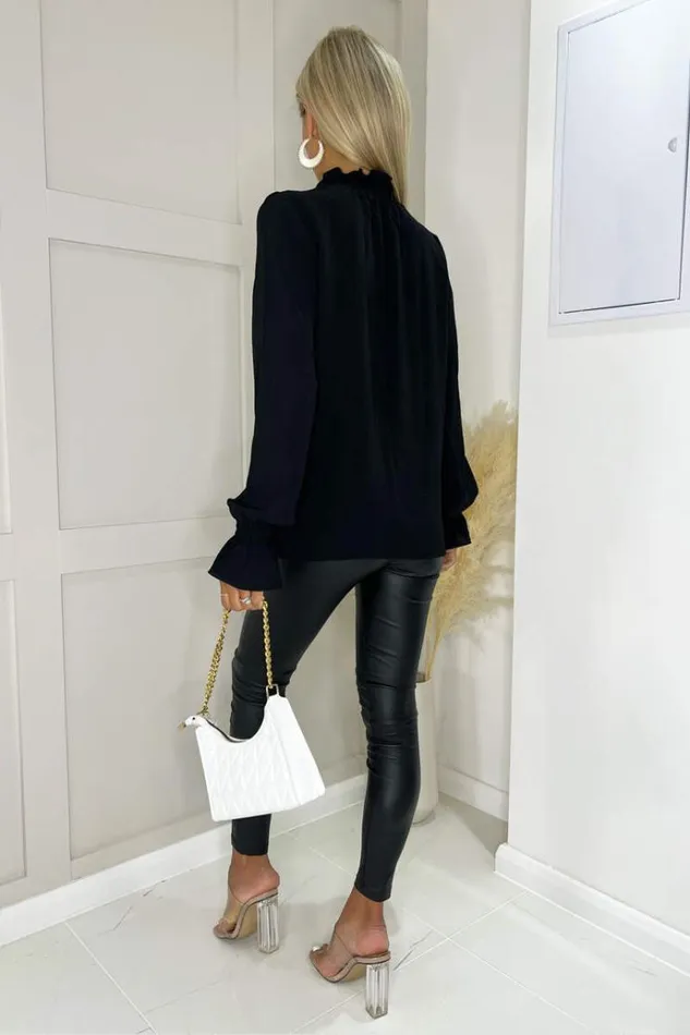 AX Paris Black Elasticated Cuff And Neck Long Sleeve Top Women Tops