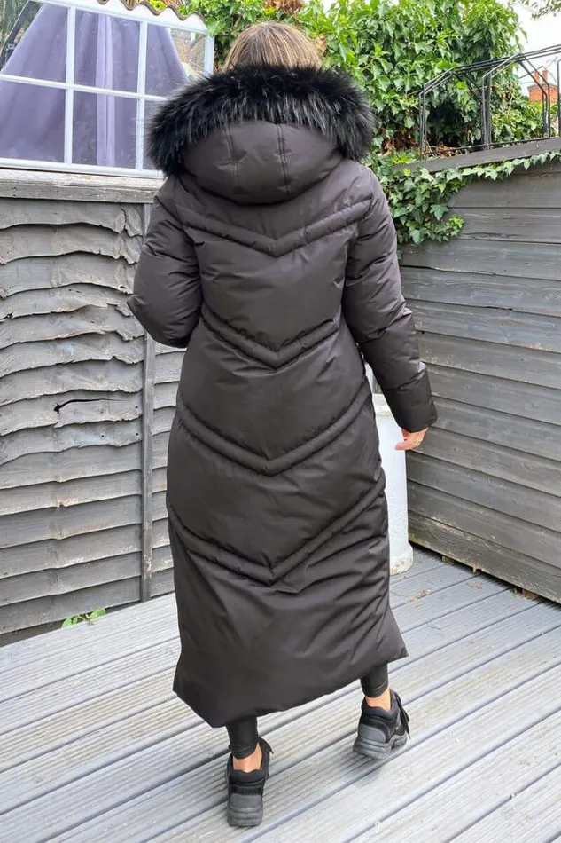 AX Paris Black Faux Fur Trim Hooded Puffer Coat Women Coats and Jackets