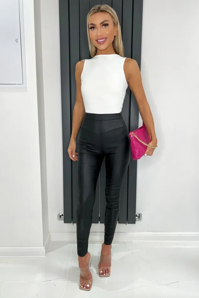 AX Paris Black Faux Leather Leggings Women Trousers and Leggings