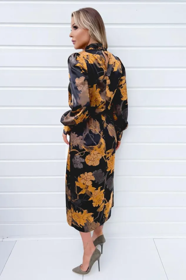 AX Paris Black Floral Print High Neck Long Sleeve Midi Dress Women Dresses