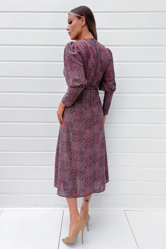 AX Paris Black Floral Printed VNeck Long Sleeve Midi Dress Women Dresses