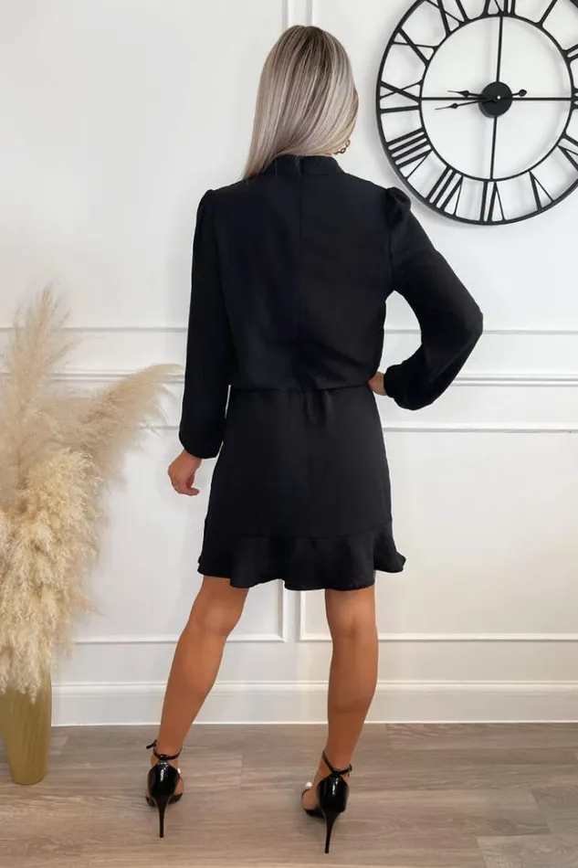 AX Paris Black High Neck Long Sleeve Mini Dress Women Dresses