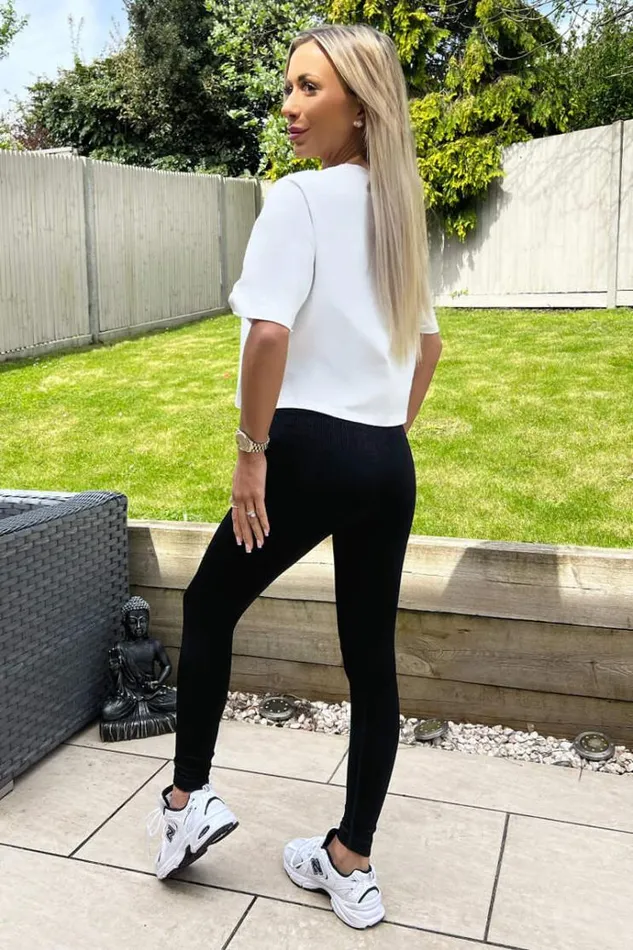 AX Paris Black High Rise Ribbed Active Leggings Women Loungewear