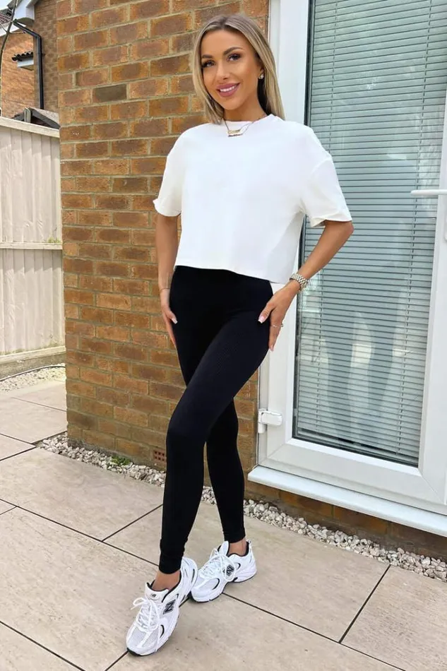 AX Paris Black High Rise Ribbed Active Leggings Women Loungewear