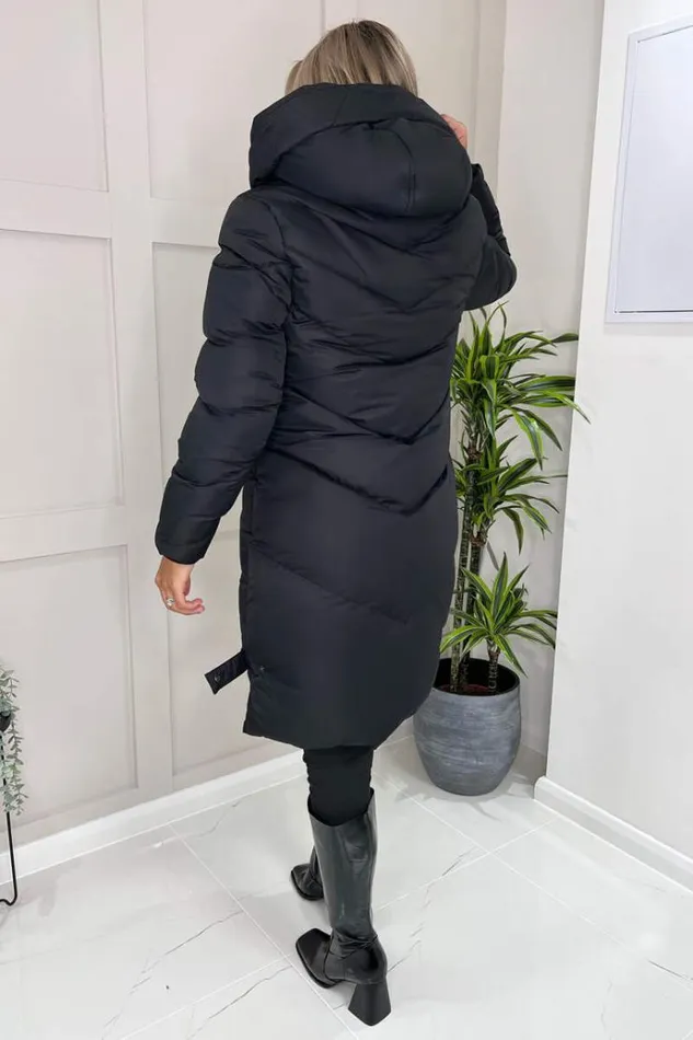 AX Paris Black Hooded Long Line Puffer Coat Women Coats and Jackets