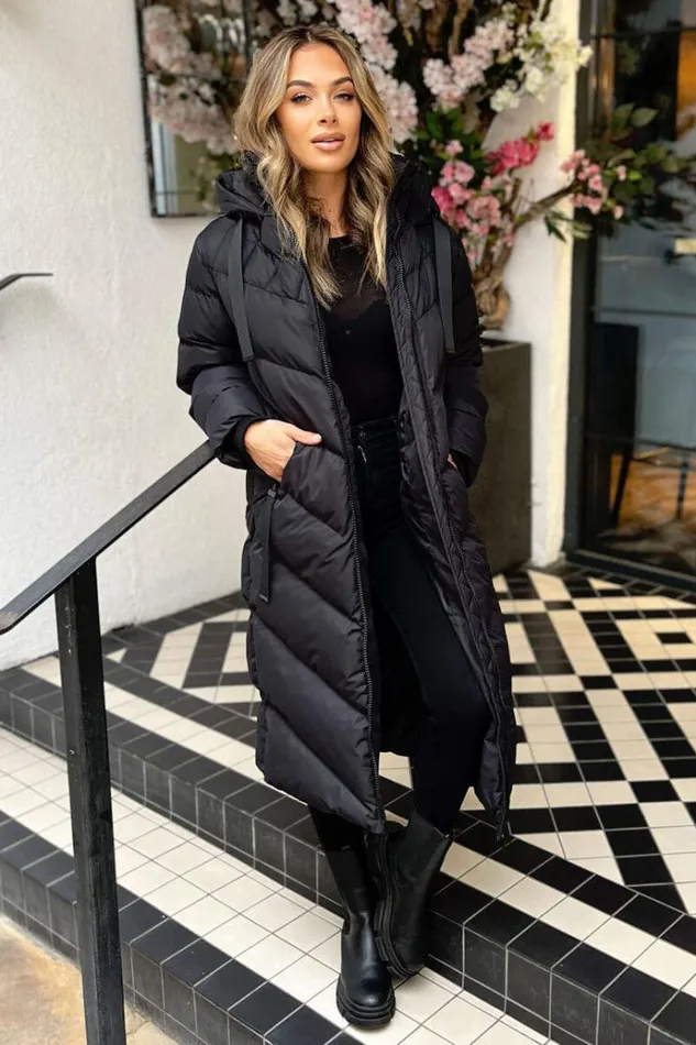 AX Paris Black Hooded Puffer Coat With Zip Front Pockets Women Coats and Jackets