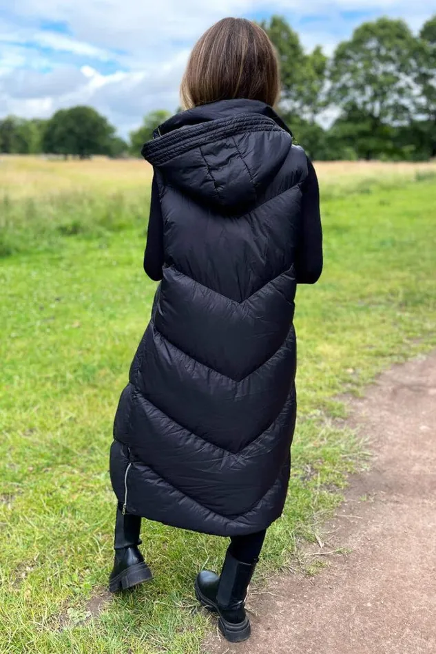 AX Paris Black Hooded Puffer Gilet Women Coats and Jackets