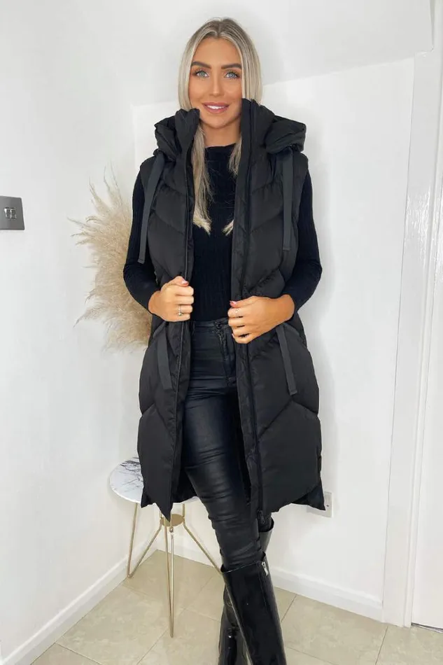 AX Paris Black Hooded Zip Up Gilet Women Coats and Jackets
