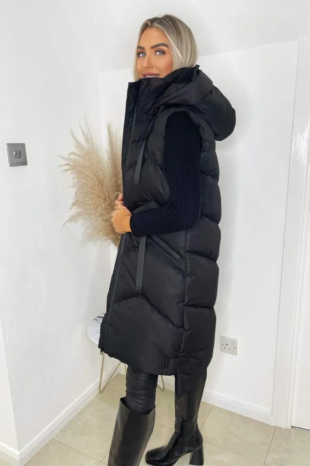 AX Paris Black Hooded Zip Up Gilet Women Coats and Jackets