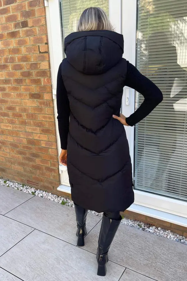 AX Paris Black Hooded Zip Up Gilet Women Coats and Jackets