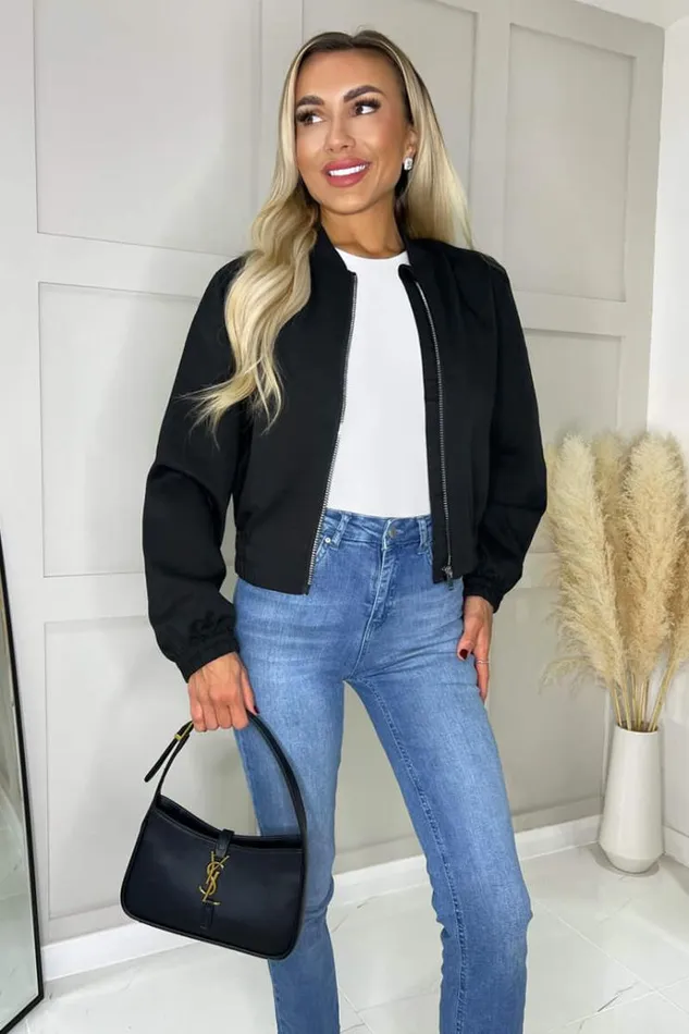 AX Paris Black Lightweight Cotton Bomber Jacket Women Coats and Jackets