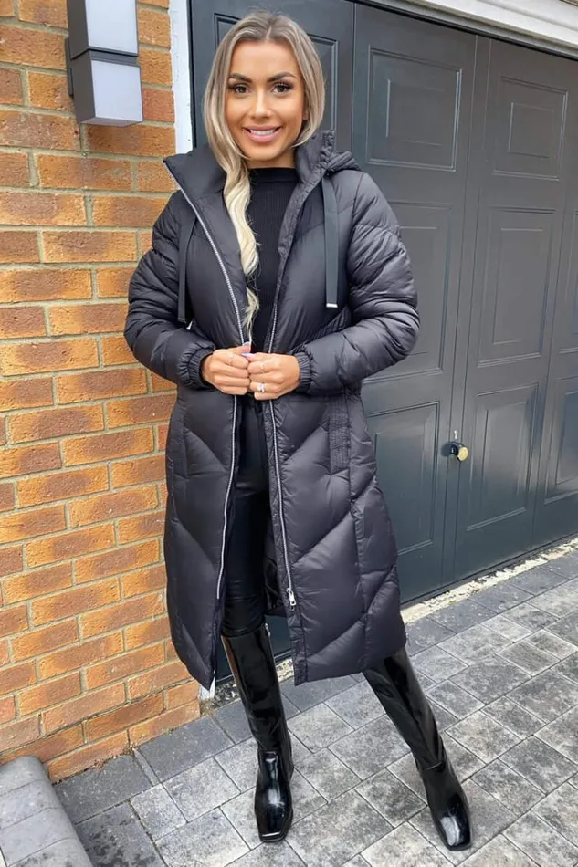 AX Paris Black Long Puffer Coat Women Coats and Jackets