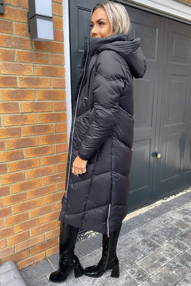 AX Paris Black Long Puffer Coat Women Coats and Jackets